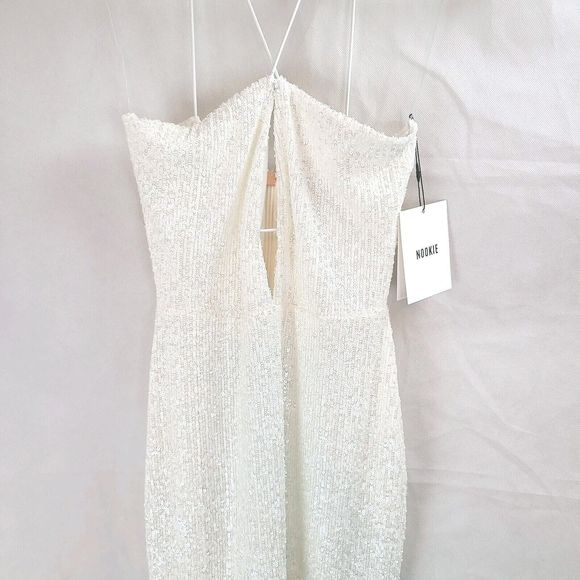 NWT Nookie Supreme Mini Women's (L) White Sequin Spaghetti Strap Mini Dress-$279 - Picture 5 of 9
